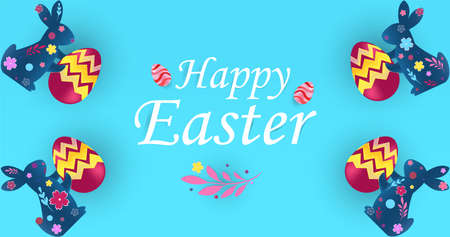 Vector easter poster and banner template with Easter eggs and bunnies