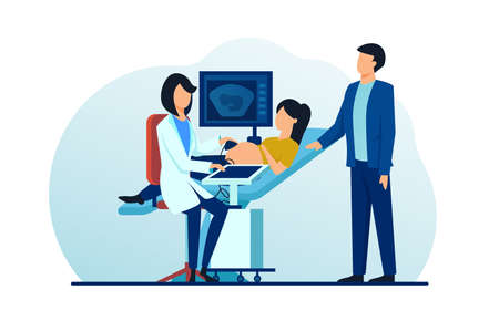 Vector of a young pregnant woman getting ultrasound examinationのイラスト素材