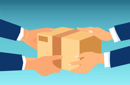 Vector of a cardboard box passed from hands to hands.のイラスト素材
