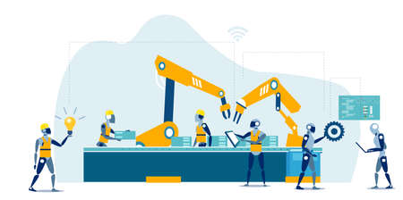 Vector of a smart industry production process with robotic lineのイラスト素材