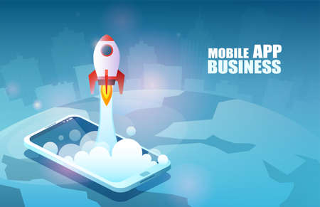 Mobile app business project startup conceptのイラスト素材