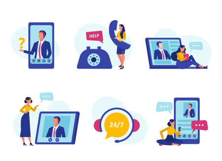 Vector of a customer service virtual technical support, personal assistant and hotline operator concept.のイラスト素材