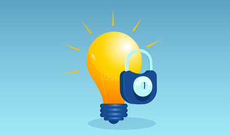 Vector of a light bulb idea locked with padlock. Intellectual property protection conceptのイラスト素材
