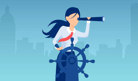 Business leadership and career path concept. Vector of a leader businesswoman looking for new opportunityのイラスト素材