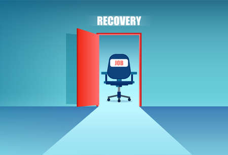 Vector of an open door to an office with a chair, vacant job position. Recovering economy conceptのイラスト素材