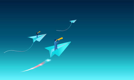Vector of business leaders a man and a woman flying on paper planes searching  for new opportunitiesのイラスト素材