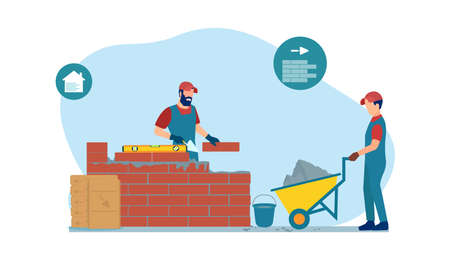 Vector of construction workers two men building a houseのイラスト素材