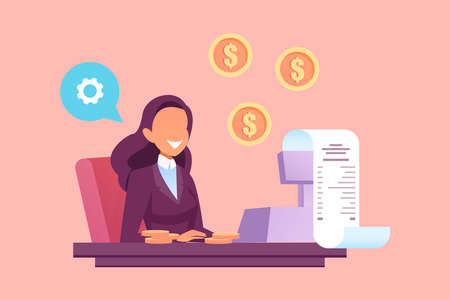 Vector of a businesswoman working on computer calculating profitsのイラスト素材