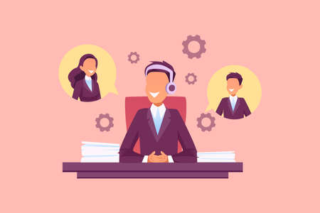 Vector of a customer service agent assisting talking to clientsのイラスト素材