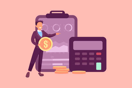 Vector of a happy businessman making successful investment and business calculationsのイラスト素材