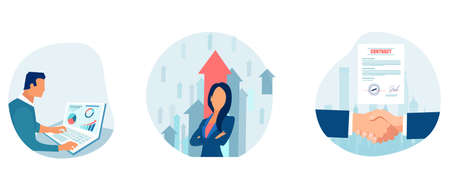 Vector concept of businesspeople building successful business relationships singing a contractのイラスト素材