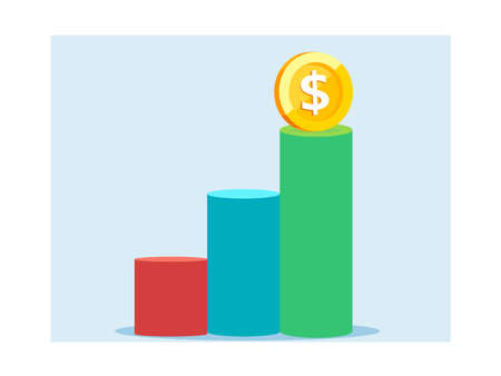 Vector of financial chart bars growing up with a dollar coin on topのイラスト素材