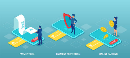 Electronic bill, online payment and financial data protection conceptのイラスト素材