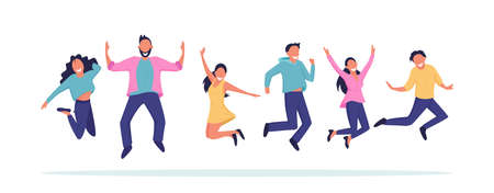 Vector of happy jumping group of young peopleのイラスト素材
