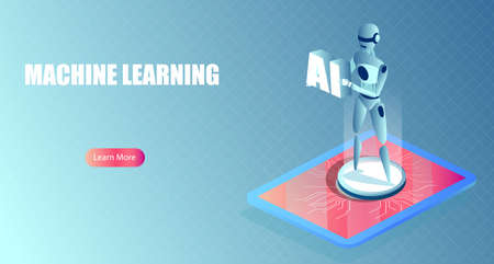 Vector of a robot artificial intelligence technology in software computer development and machine learningのイラスト素材