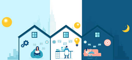 Vector of people working on computers from home on the internet. Freelancer work or study from home conceptのイラスト素材
