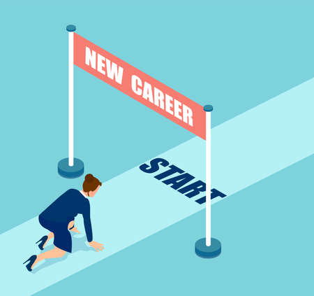 Vector of a young business woman at a start line of her new careerのイラスト素材