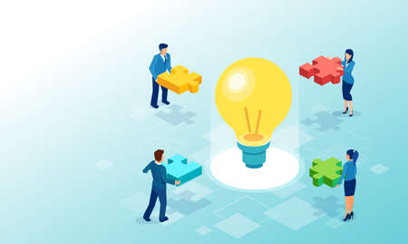 Vector of business people with puzzle pieces brainstorming a new ideaのイラスト素材
