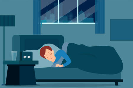 Vector of a young woman sleeping in her bed roomのイラスト素材