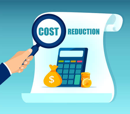 Vector of a businessman analysing cost reduction strategy and options to save moneyのイラスト素材