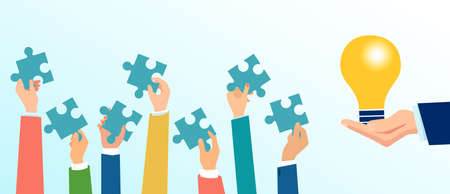 Vector of a group of people contributing to a business ideaのイラスト素材