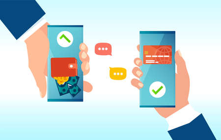 Mobile payment concept. Vector of people sending and receiving money online via banking payment appのイラスト素材