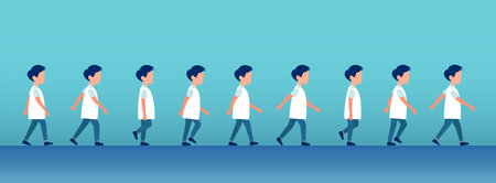 Vector of a boy walk cycle sequence on blue backgroundのイラスト素材