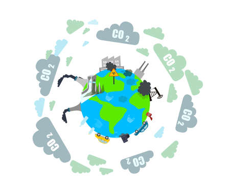 Global warming and climate change due to increased co2 emissions conceptのイラスト素材
