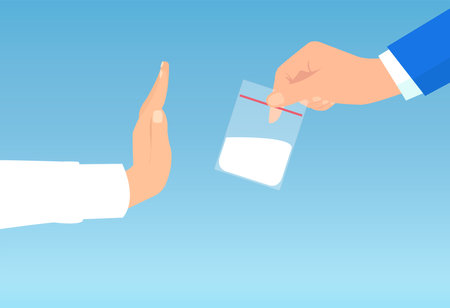 No drugs concept. Vector of a person rejecting drugs offer.のイラスト素材