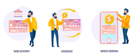 Vector of a young man using a bank card with a cash back rewardsのイラスト素材