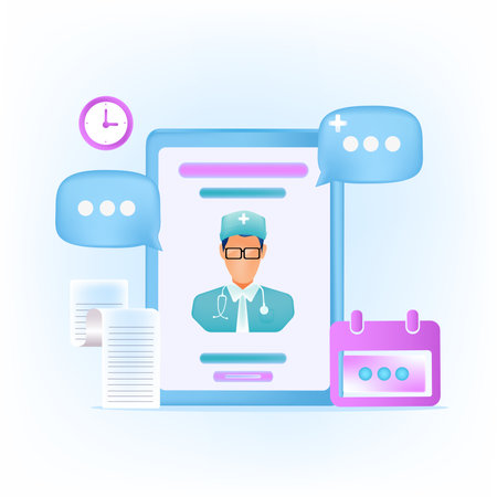 Vector of a doctor giving online consultation. Online medicine, healthcare, medical diagnostics conceptのイラスト素材