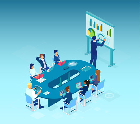 Vector of business people sitting in a office and analysing financial dataのイラスト素材