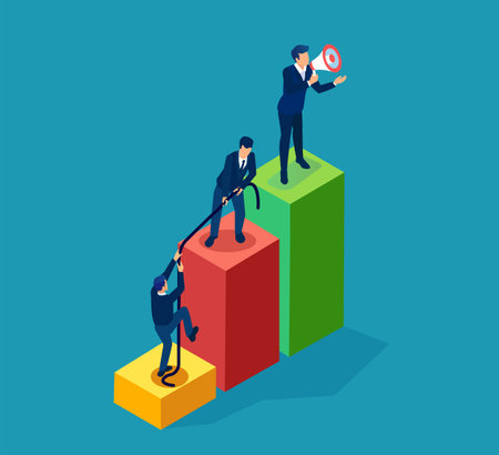 Vector of a group of businessmen helping each other to achieve a successのイラスト素材