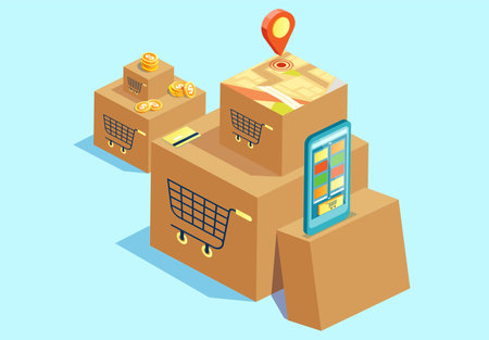 Online shopping via mobile app conceptのイラスト素材