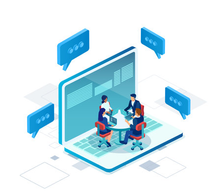 Vector of business people connecting via a web network.のイラスト素材