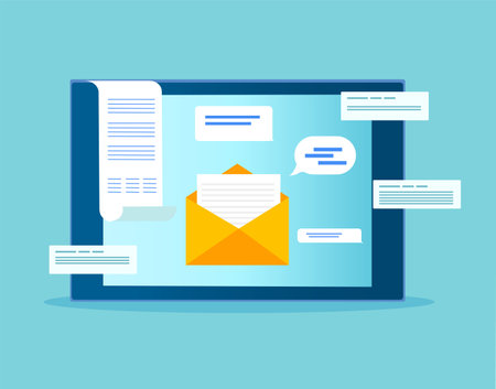 Vector of a tablet with email notification icons on a blue backgroundのイラスト素材