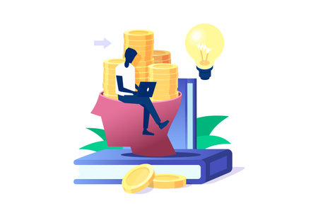Financial knowledge and wisdom. Vector of a smart man investing wisely and gaining financial rewardのイラスト素材
