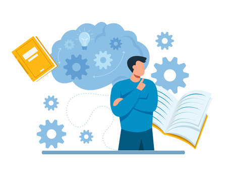 Vector of a young thinking student man planning study goalsのイラスト素材