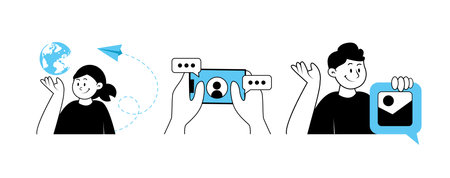 Social media communication and content sharing conceptのイラスト素材