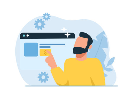 Vector of a young man making online paymentのイラスト素材