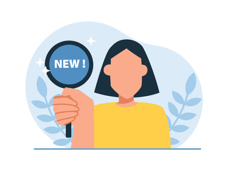 Vector of a young woman with magnifying glass looking for a new opportunityのイラスト素材