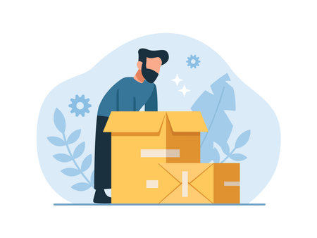 Vector of a man, unpacking some boxesのイラスト素材