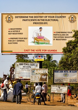 Mbale, Uganda - February 7, 2011: Ugandan poster calling for general electionsのeditorial素材