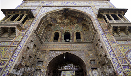 Details of the beautiful Wazir Khan Mosque in the old city center of Lahore, Pakistanの写真素材