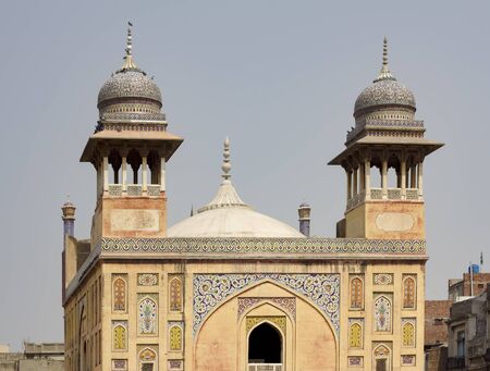 Details of the beautiful Wazir Khan Mosque in the old city center of Lahore, Pakistanの写真素材