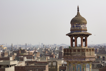 Details of the beautiful Wazir Khan Mosque in the old city center of Lahore, Pakistanの写真素材