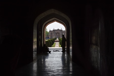 Dark archway leading to the tomb of Jahangir in  Lahore, Pakistan A masterpiece of mughal architecture.のeditorial素材