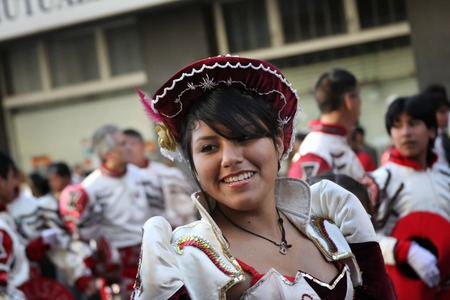 Buenos Aires, Argentina - October 16, 2010: Bolivian immigrants in Buenos Aires celebrate the Virgen de Copacabana (virgin of copacabana), the patron saint of Bolivia in traditional clothes and dancesのeditorial素材