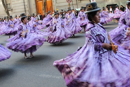 Buenos Aires, Argentina - October 16, 2010: Bolivian immigrants in Buenos Aires celebrate the Virgen de Copacabana (virgin of copacabana), the patron saint of Bolivia in traditional clothes and dancesのeditorial素材