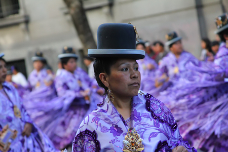 Buenos Aires, Argentina - October 16, 2010: Bolivian immigrants in Buenos Aires celebrate the Virgen de Copacabana (virgin of copacabana), the patron saint of Bolivia in traditional clothes and dancesのeditorial素材